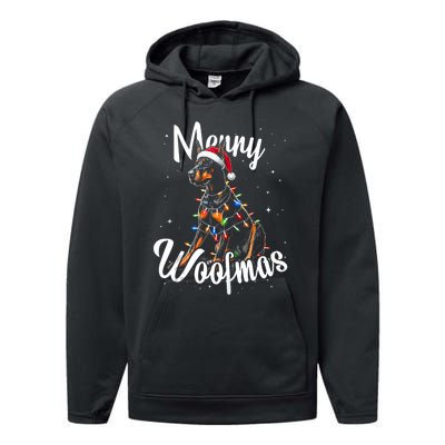 Doberman Pincher Dog Merry Woofmas Christmas Lights Tank Top Performance Fleece Hoodie