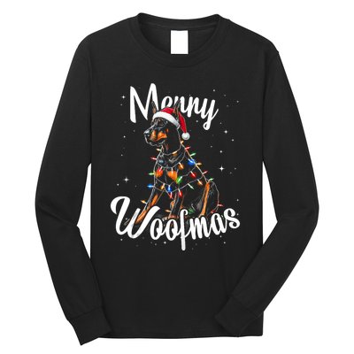 Doberman Pincher Dog Merry Woofmas Christmas Lights Tank Top Long Sleeve Shirt