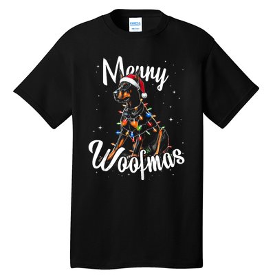 Doberman Pincher Dog Merry Woofmas Christmas Lights Tank Top Tall T-Shirt