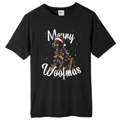 Doberman Pincher Dog Merry Woofmas Christmas Lights Tank Top Tall Fusion ChromaSoft Performance T-Shirt