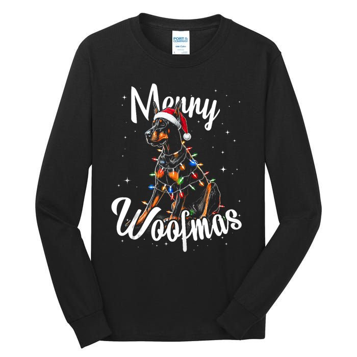 Doberman Pincher Dog Merry Woofmas Christmas Lights Tank Top Tall Long Sleeve T-Shirt