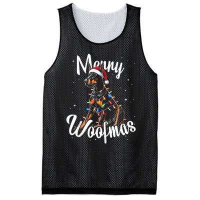 Doberman Pincher Dog Merry Woofmas Christmas Lights Tank Top Mesh Reversible Basketball Jersey Tank