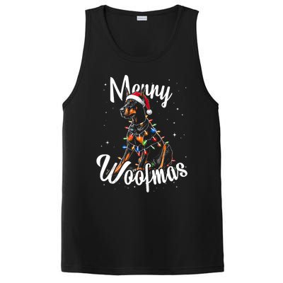 Doberman Pincher Dog Merry Woofmas Christmas Lights Tank Top PosiCharge Competitor Tank