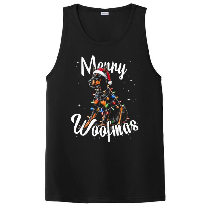 Doberman Pincher Dog Merry Woofmas Christmas Lights Tank Top PosiCharge Competitor Tank