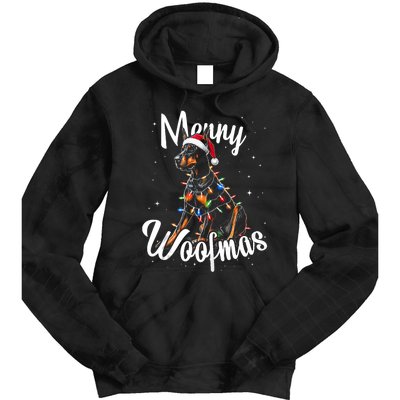 Doberman Pincher Dog Merry Woofmas Christmas Lights Tank Top Tie Dye Hoodie