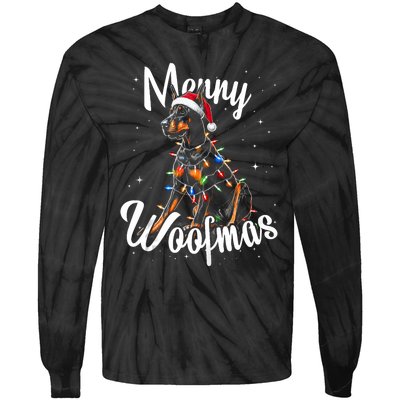 Doberman Pincher Dog Merry Woofmas Christmas Lights Tank Top Tie-Dye Long Sleeve Shirt