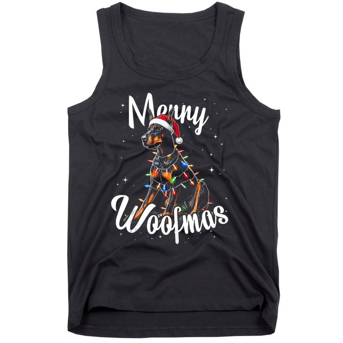 Doberman Pincher Dog Merry Woofmas Christmas Lights Tank Top Tank Top