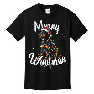 Doberman Pincher Dog Merry Woofmas Christmas Lights Tank Top Kids T-Shirt