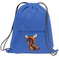 Dachshund Puppy Dressed As Reindeer Dogs Xmas Gift Sweatshirt Cinch Pack Bag