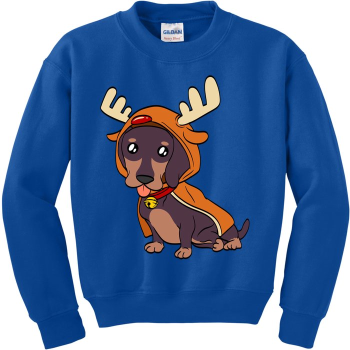 Dachshund Puppy Dressed As Reindeer Dogs Xmas Gift Kids Sweatshirt