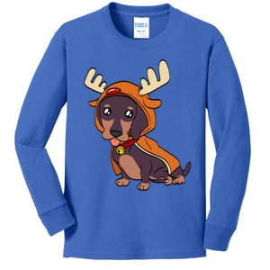 Dachshund Puppy Dressed As Reindeer Dogs Xmas Gift Kids Long Sleeve Shirt