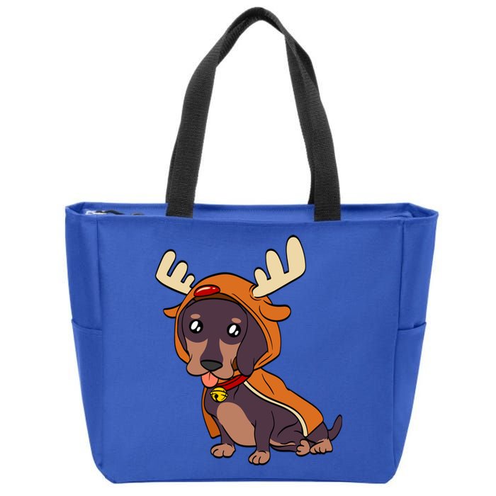 Dachshund Puppy Dressed As Reindeer Dogs Xmas Gift Zip Tote Bag