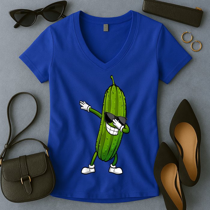 Dill Pickle Dabbing Pickle Glasses Funny Pickle Gift Women's V-Neck T-Shirt