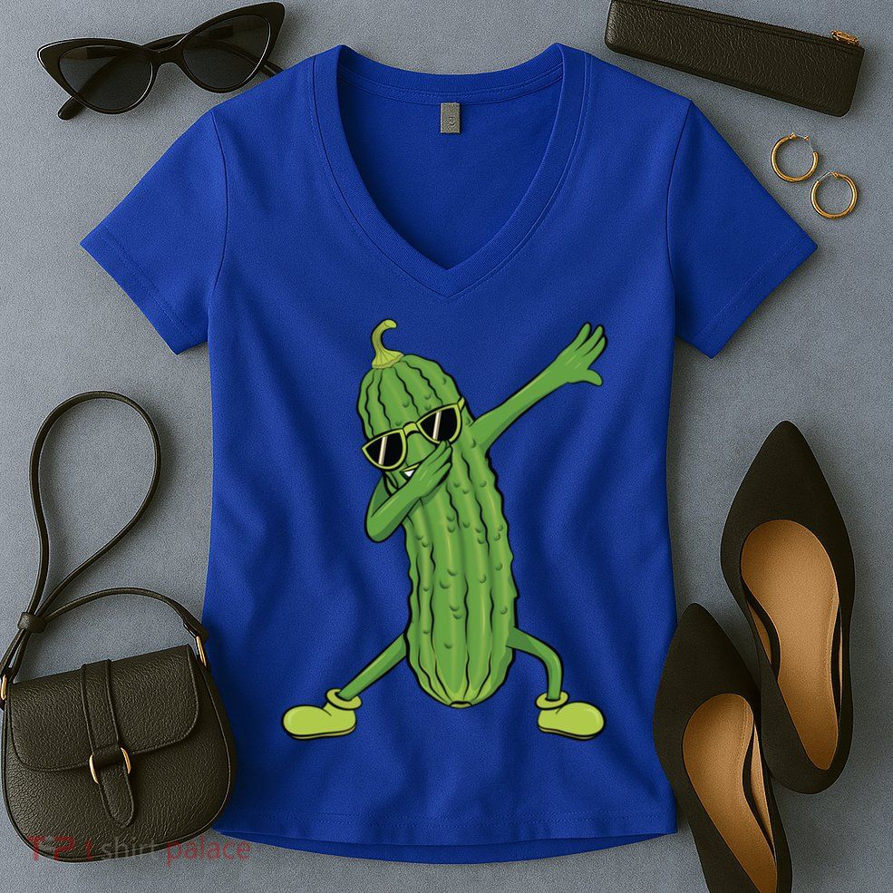 Dabbing Pickle Dancing Cucumber Lover Funny Funny Gift Women's V-Neck T-Shirt