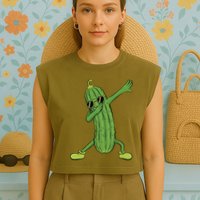 Dabbing Pickle Dancing Cucumber Lover Funny Funny Gift Garment-Dyed Women's Muscle Tee