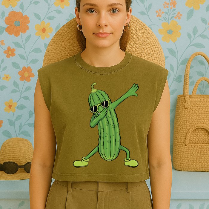 Dabbing Pickle Dancing Cucumber Lover Funny Funny Gift Garment-Dyed Women's Muscle Tee
