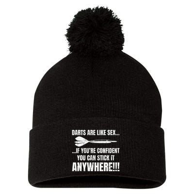 Dart Players Darts Are Like Sex Stick Anywhere Funny Pom Pom 12in Knit Beanie