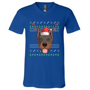 Dober Pinscher Dog Santa Claus Ugly Christmas Reindeer Funny Gift V-Neck T-Shirt