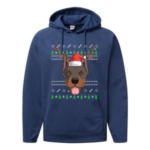 Dober Pinscher Dog Santa Claus Ugly Christmas Reindeer Funny Gift Performance Fleece Hoodie