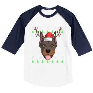 Dober Pinscher Dog Santa Claus Ugly Christmas Reindeer Funny Gift Baseball Sleeve Shirt