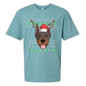 Dober Pinscher Dog Santa Claus Ugly Christmas Reindeer Funny Gift Sueded Cloud Jersey T-Shirt