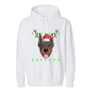 Dober Pinscher Dog Santa Claus Ugly Christmas Reindeer Funny Gift Garment-Dyed Fleece Hoodie