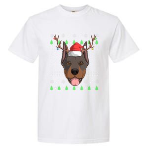 Dober Pinscher Dog Santa Claus Ugly Christmas Reindeer Funny Gift Garment-Dyed Heavyweight T-Shirt