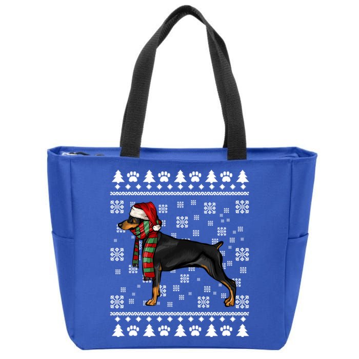 Dober Pinscher Dog Santa Hat Xmas Ugly Christmas Cool Gift Zip Tote Bag