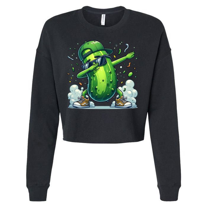 Dabbing Pickle Dancing Cucumber Lover Funny Sunglass Gift Cropped Pullover Crew