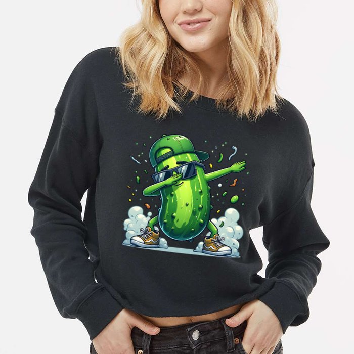 Dabbing Pickle Dancing Cucumber Lover Funny Sunglass Gift Cropped Pullover Crew