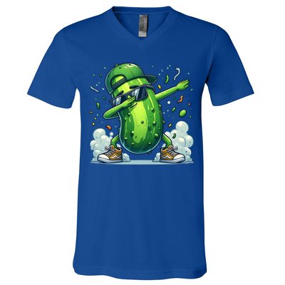 Dabbing Pickle Dancing Cucumber Lover Funny Sunglass Gift V-Neck T-Shirt