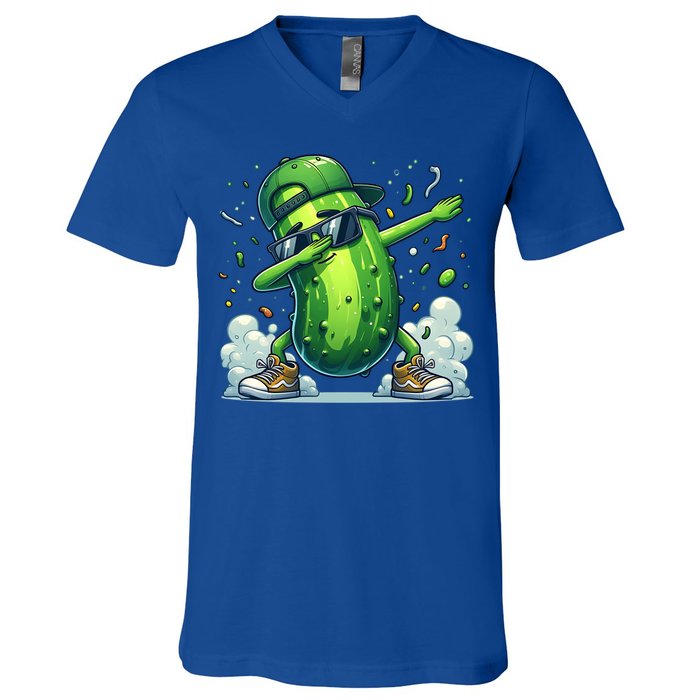 Dabbing Pickle Dancing Cucumber Lover Funny Sunglass Gift V-Neck T-Shirt