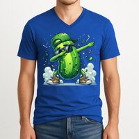 Dabbing Pickle Dancing Cucumber Lover Funny Sunglass Gift V-Neck T-Shirt