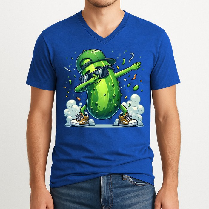 Dabbing Pickle Dancing Cucumber Lover Funny Sunglass Gift V-Neck T-Shirt