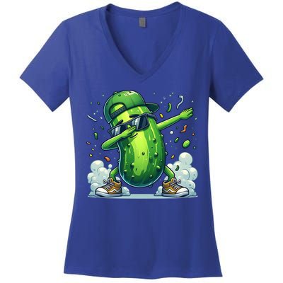 Dabbing Pickle Dancing Cucumber Lover Funny Sunglass Gift Women's V-Neck T-Shirt