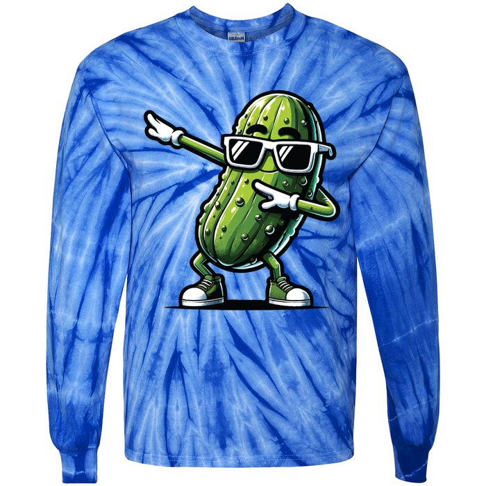 Dabbing Pickle Dancing Cucumber Pickle Food Squad Gift Tie-Dye Long Sleeve Shirt