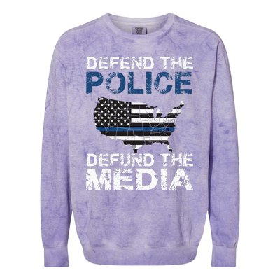 Defend Police Defund The Media American Flag USA Colorblast Crewneck Sweatshirt