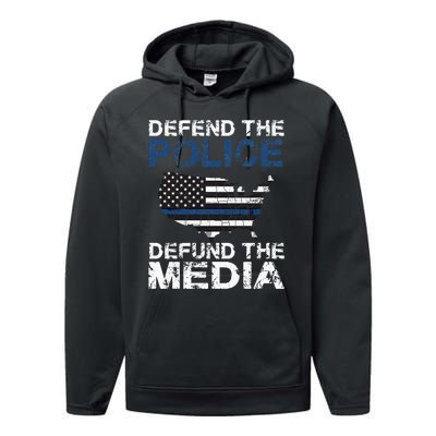 Defend Police Defund The Media American Flag USA Performance Fleece Hoodie