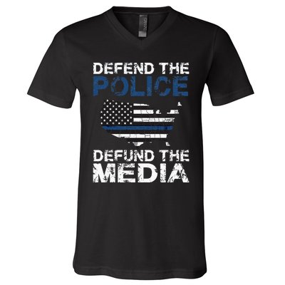 Defend Police Defund The Media American Flag USA V-Neck T-Shirt