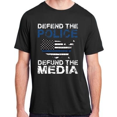 Defend Police Defund The Media American Flag USA Adult ChromaSoft Performance T-Shirt