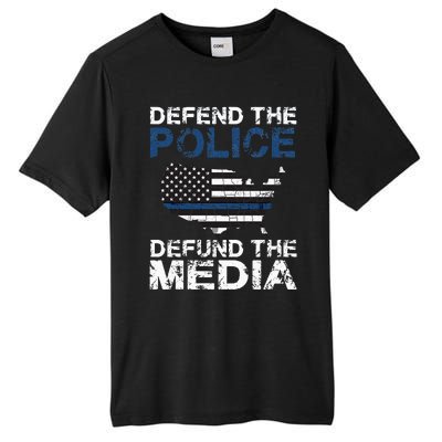 Defend Police Defund The Media American Flag USA Tall Fusion ChromaSoft Performance T-Shirt