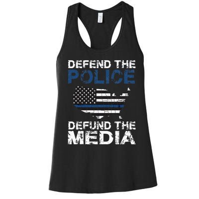 Defend Police Defund The Media American Flag USA Women's Racerback Tank