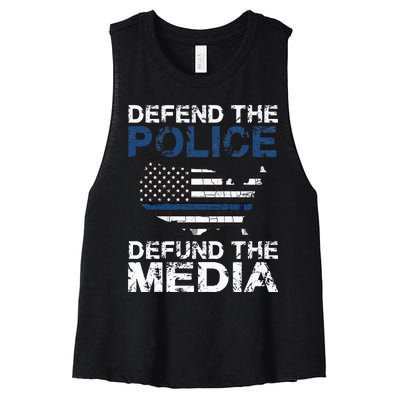 Defend Police Defund The Media American Flag USA Women's Racerback Cropped Tank