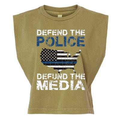 Defend Police Defund The Media American Flag USA Garment-Dyed Women's Muscle Tee