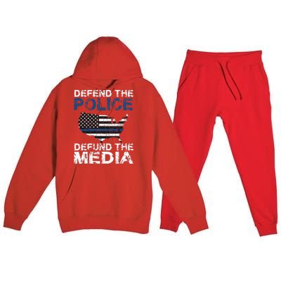 Defend Police Defund The Media American Flag USA Premium Hooded Sweatsuit Set