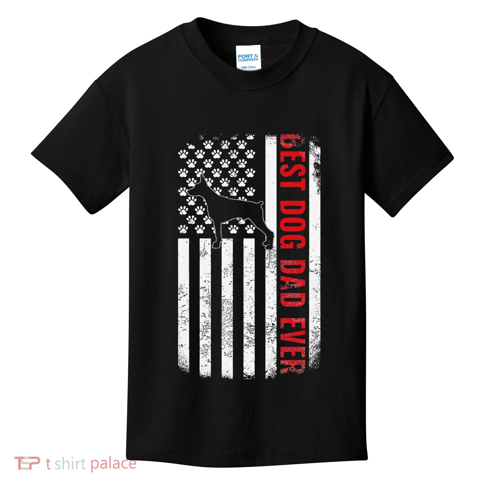 Doberman Pinscher Dad Dog FatherS Day Usa Flag Pet Kids T-Shirt