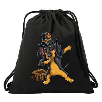 Dabbing Pilgrim Dachshund Pound Cake Thanksgiving Gift Drawstring Bag