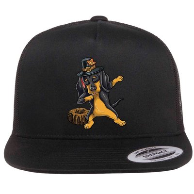 Dabbing Pilgrim Dachshund Pound Cake Thanksgiving Gift Flatbill Hat