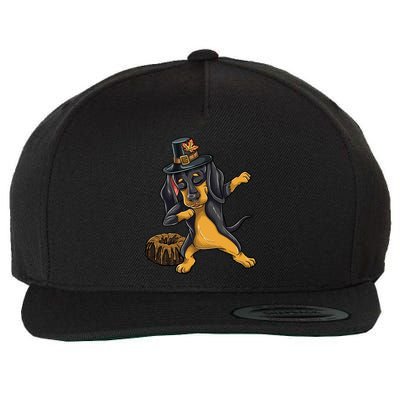 Dabbing Pilgrim Dachshund Pound Cake Thanksgiving Gift Wool Snapback Cap