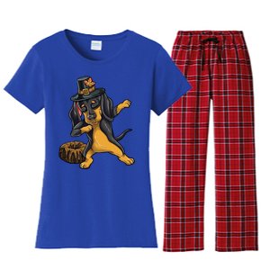 Dabbing Pilgrim Dachshund Pound Cake Thanksgiving Gift Women's Flannel Pajama Set